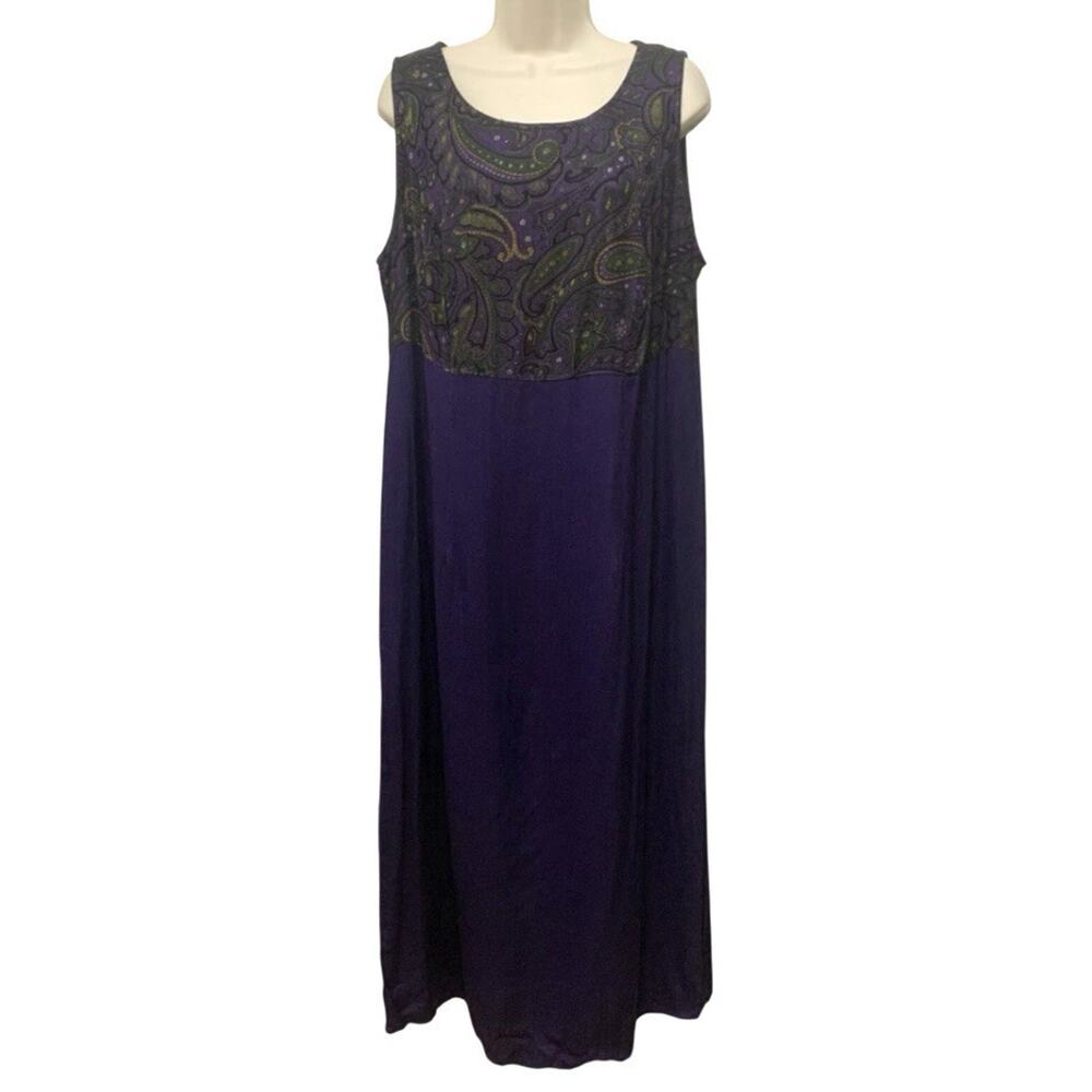 Vintage 90s Sag Harbor Purple Paisley Rayon Maxi Dress Boho Artsy 16W